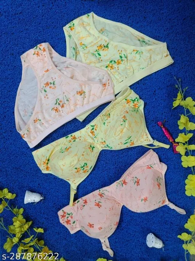 Cotton Blend Printed Lingerie Set for Women (Multicolor, 34A) (Pack of 2)