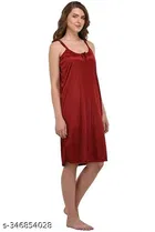 Satin Solid Nightdress for Women, Yellow & Maroon, Pack of 2 