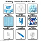 Blue Baby Shark Theme 4th Happy Birthday Decoration Items For Girls, Multicolor, Pack of 112