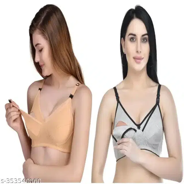 Polycotton Feeding Bra for Women (Assorted, XXL) (Pack of 2)
