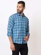 Cotton Blend Checkered Shirt for Men, Sky Blue 