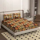 YS COTTON FEEL DOUBLE BEDSHEET GEOMETRY LEAF 88x88INCH BROWN