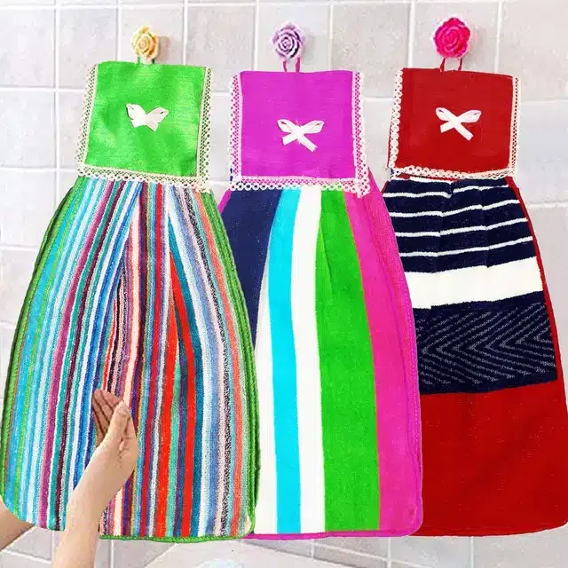 Cotton Hanging Hand Towel (Multicolor, Pack of 3)