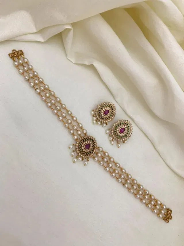 Party Wear Jewellery Set for Women (Beige, Free Size)