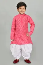 Cotton Embroidered Kurta with Patiyala Set for Boys 