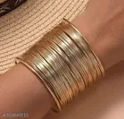 Gold Toned Gold Plated Party Statement Mesh Design Silver Free Size Korean Cuff Bracelet For Women and Girls