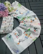 Cotton Linen Printed Saree for Women, White 