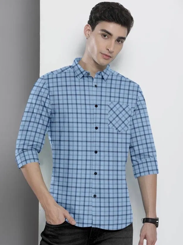Cotton Blend Full Sleeves Shirt for Men (Aqua Blue, XXL)