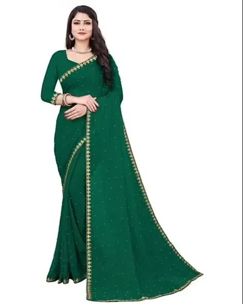 Lycra Blend Solid Saree for Women (Green, 6.3 m)