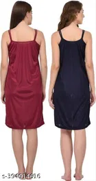 Satin Solid Nightdress for Women, Navy Blue & Dark Pink, Pack of 2 