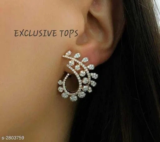 Brass Earrings for Women (White, Free Size)