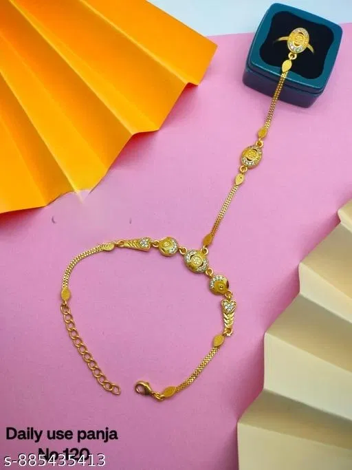 Bracelet with Ring for Women (Gold, Free Size)