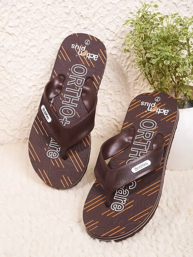 action Casual Flip Flops for Men (Brown, 9)