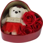 Artificial Roses with Teddy Bear Valentine's Day Gift Box (Multicolor)