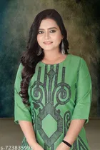 Ethnic Motif Print Rayon Kurti with Show Button for Women 