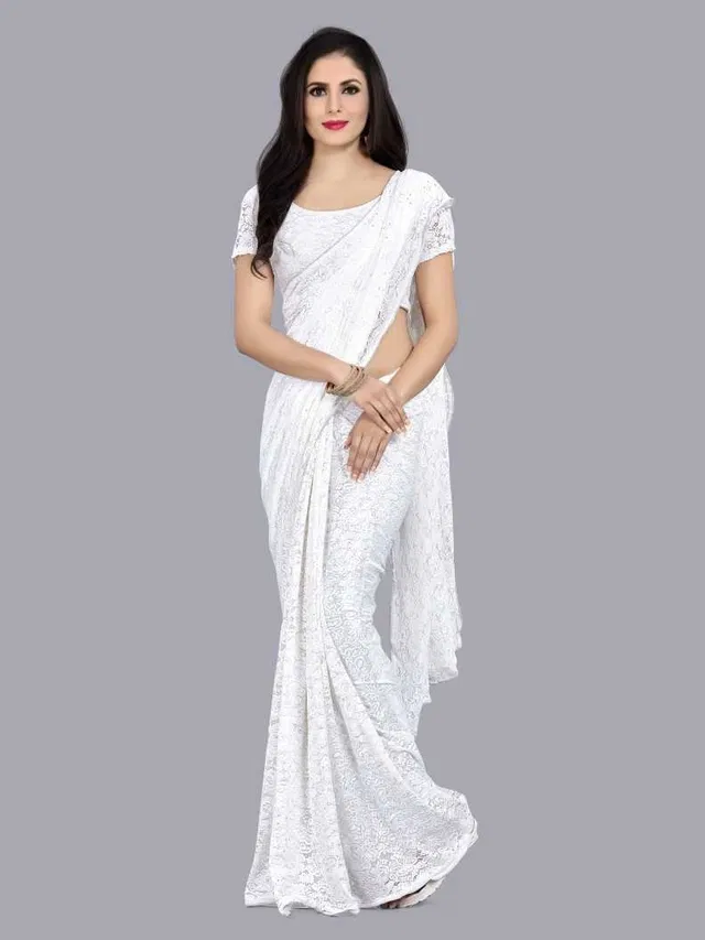 Net Floral Saree for Women (White , 6.3 m)