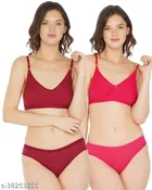 Cotton Blend Solid Lingerie Set for Women 