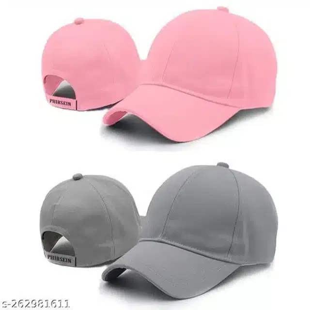 Cotton Cap for Men & Women (Grey & Pink, Pack of 2)
