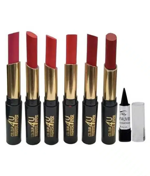 Lenon Makeup Accessory Colour 4 U Matte Lipstick Multicolor with Free Kajal Each (1.5 g) (Pack of 7) (D282)