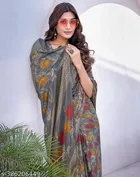 Chiffon Printed Saree for Women, Grey 