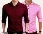 Cotton Blend Printed Shirts for Men, Maroon & Pink, Pack of 2 