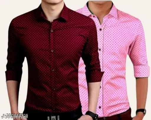 Cotton Blend Printed Shirts for Men, Maroon & Pink, Pack of 2 (L)