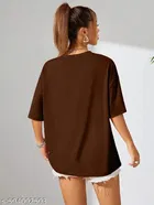 Cotton Blend Printed T-shirt for Women, Brown 