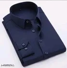 Cotton Blend Solid Shirts for Men, Navy Blue 