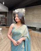 Chiffon Solid Saree for Women, Blue 