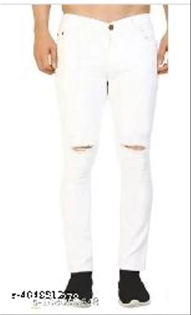 Denim Slim Fit Jeans for Men (White, 30)