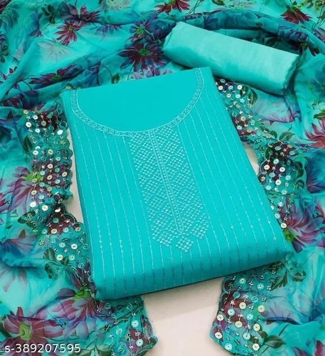 Embroidered Unstitched Suit for Women (Sky Blue, 2.25 m)