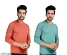Round Neck Solid T-Shirt for Men (Peach & Sky Blue, S) (Pack of 2)
