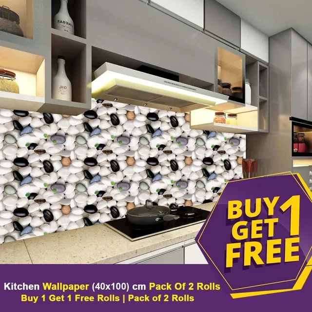 Vinyl Wallpaper for Kitchen Wall (Multicolor, 100x40 cm) (Pack of 2)