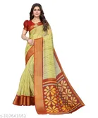 Printed Linen Zari Border Saree for Women 