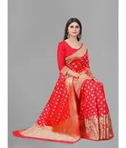 Litchi Silk Woven Design Saree for Women, Red 