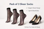 Sheer Ankle Length Nylon Socks ,Multicolor, Set of 3