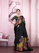 Mysore Silk Printed Saree for Women (Black, 6.3 m)