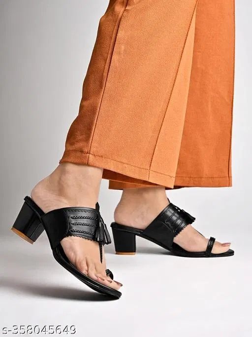 Shoetopia Black Block Heel Open Toe Sandals (IND-7)