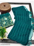 Georgette Solid Saree for Women, Teal 