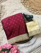 Bollywood Satin Butti Embroidered Saree for Women 