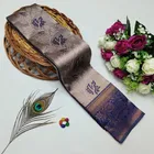 Dola Silk Zari Woven Saree for Women, Beige & Blue 