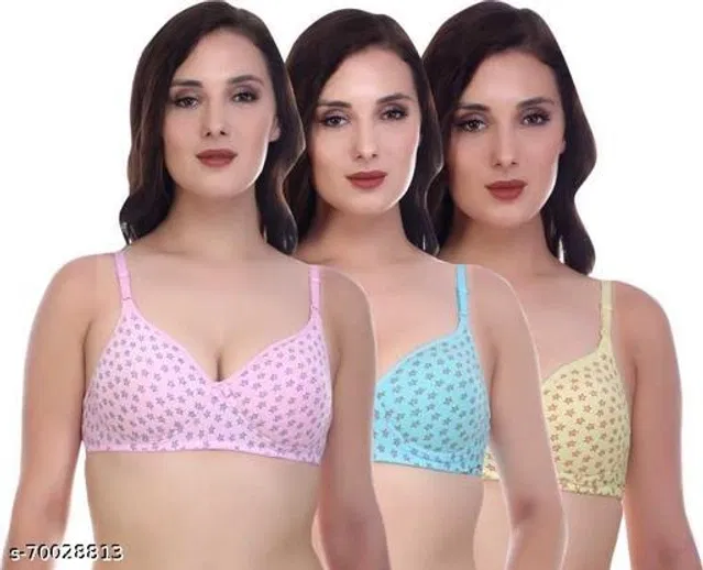 Cotton Blend Printed Padded Bra for Women (Multicolor, 32B) (Pack of 3)