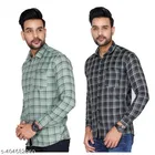 Cotton Blend Checked Shirt for Men, Green & Black 