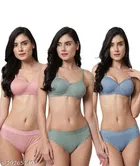 Cotton Blend Solid Lingerie Set for Women 