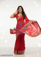 Georgette Zari Woven Saree For Women, Red