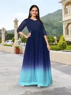 Sequinned Fit and Flare Maxi Georgette Kurti for Women 