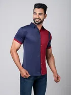 Lycra solid Shirt for Men, Red & Blue 