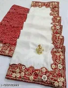Chiffon Embroidered Saree For Women, White