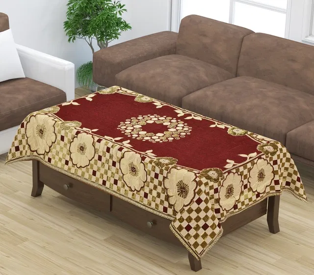 Jute Printed Table Cloth (Maroon & Gold, 40x60 inches)