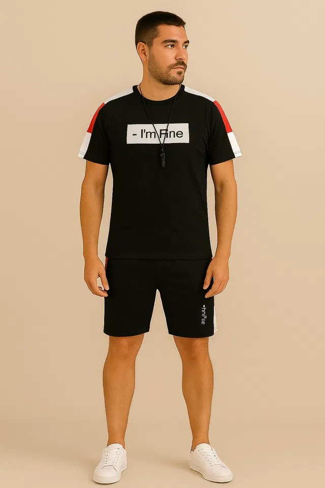 Printed Tracksuit for men (Black ,XL)